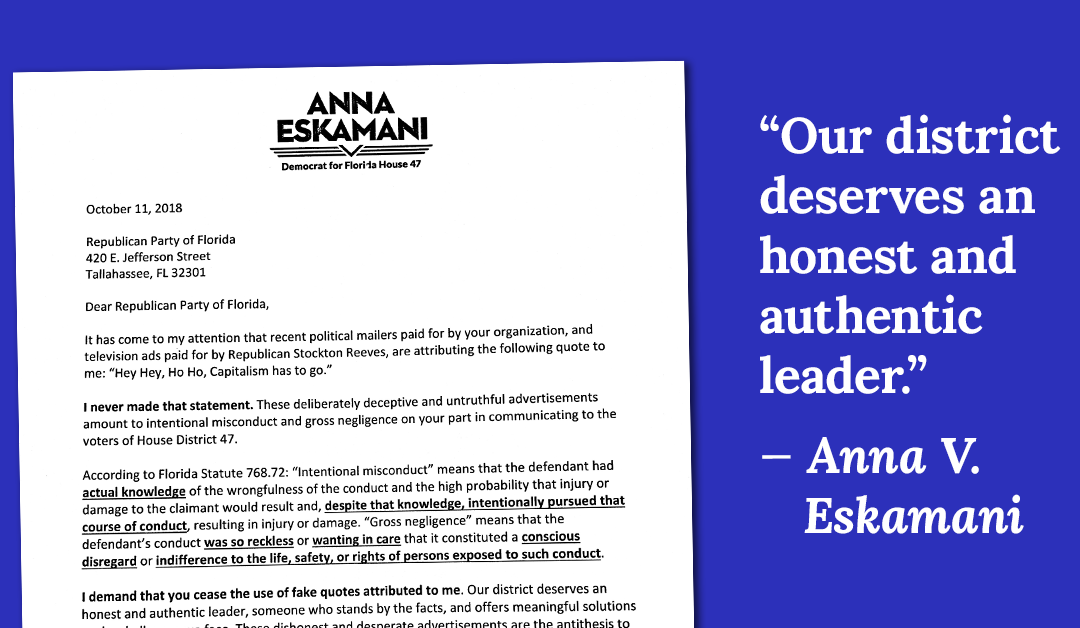 Anna V. Eskamani Calls Out Republican Party of Florida and Her Opponent for their Lies
