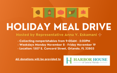 Representative Anna V. Eskamani Hosts Holiday Meal Drive Benefiting Harbor House of Central Florida