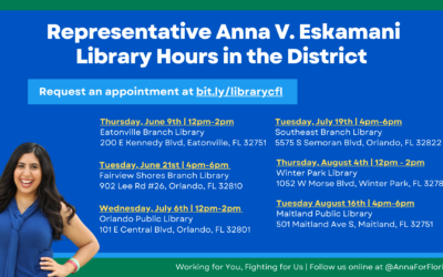 Representative Anna V. Eskamani Announces On-Location Constituent Services at Local Libraries