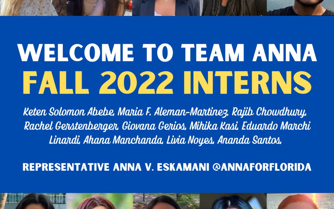 Representative Anna V. Eskamani Announces Fall 2022 Legislative Interns