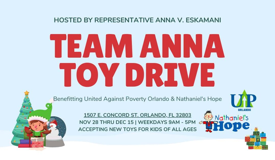 Representative Anna V. Eskamani Hosts Toy Drive Benefiting Local Nonprofits United Against Poverty Orlando and Nathaniel’s Hope