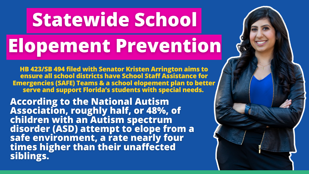Representative Dr. Anna V. Eskamani and Senator Kristen Arrington File Legislation for Statewide School Elopement Prevention Plan to Keep Neurodiverse Children Safe