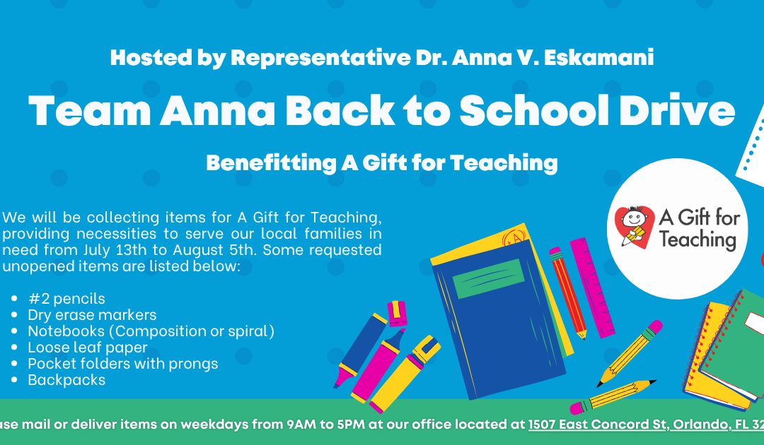 Representative Eskamani To Host Annual Back to School Drive